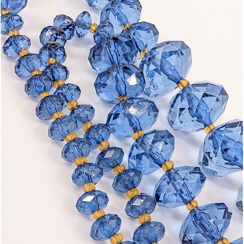 Joan Rivers Blue Glass Faceted Bead Necklace Graduated Hollywood Regency - Picture 8 of 12